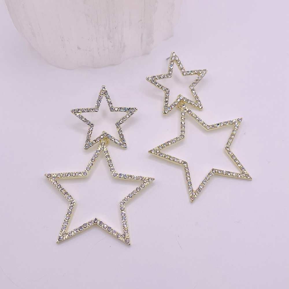 Starbright Gold Double Star Earrings - Picture 3 of 3